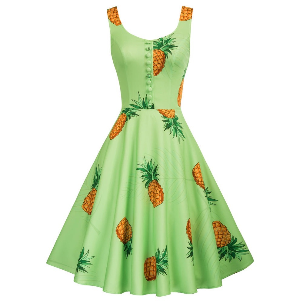 1950s Retro Vintage Sleeveless A-Line Dress Pineapple NWOT